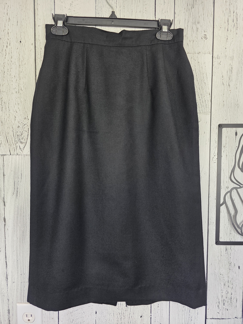 Vintage CIMONE Black Pure Virgin Wool Midi Skirt Size 10 Made in Canada Workwear